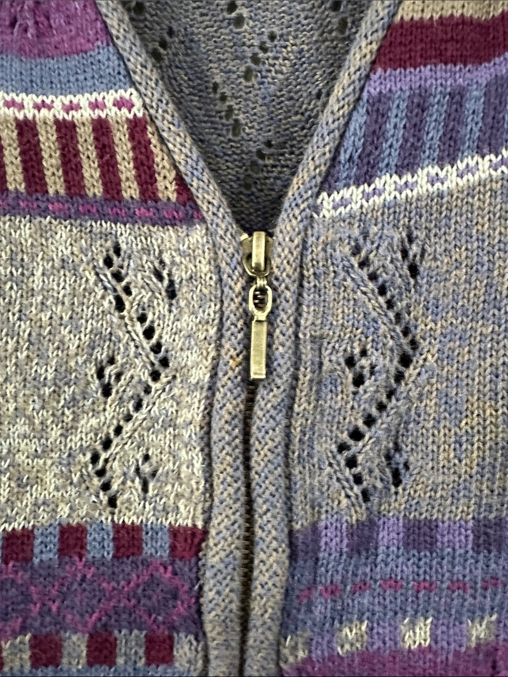 Napa Valley Women's Purple Patterned Zip Vest Sweater Ramie/cotton blend - Picture 5 of 9